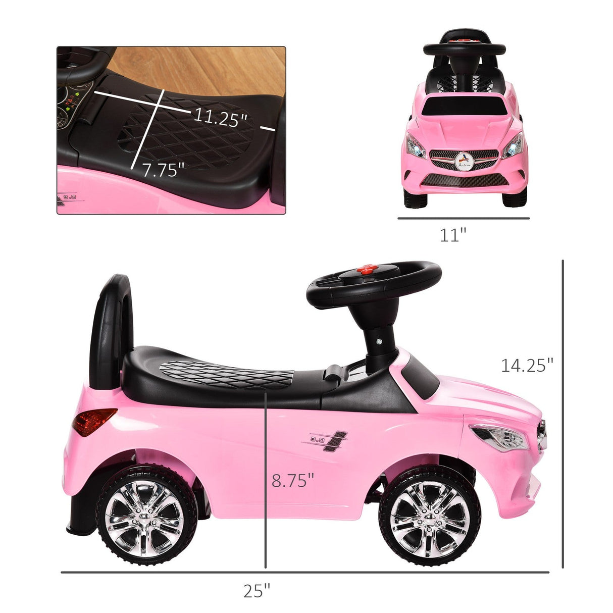 Red Baby Ride-On Sliding Car with Horn, Music, Lights, and Storage – No Power Needed
