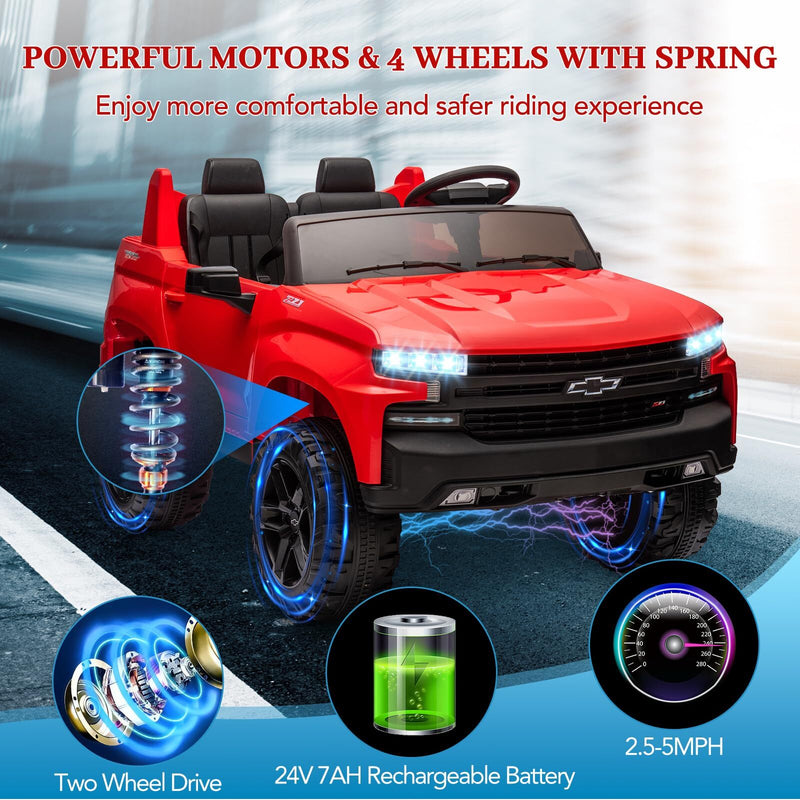 24V 2-Seater Ride-On Truck with 3 Speeds, Music, and LED Lights - Licensed Chevrolet Silverado