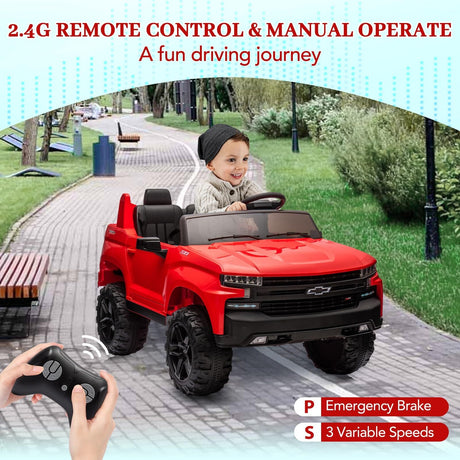 24V 2-Seater Ride-On Truck with 3 Speeds, Music, and LED Lights - Licensed Chevrolet Silverado