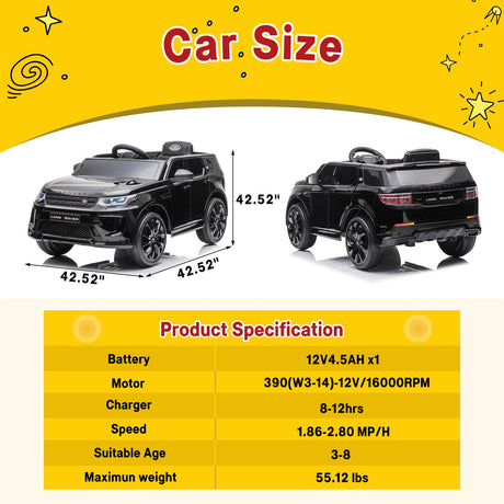 12V Electric Ride-On Car for Kids with Remote Control, Battery Powered Toy Vehicle