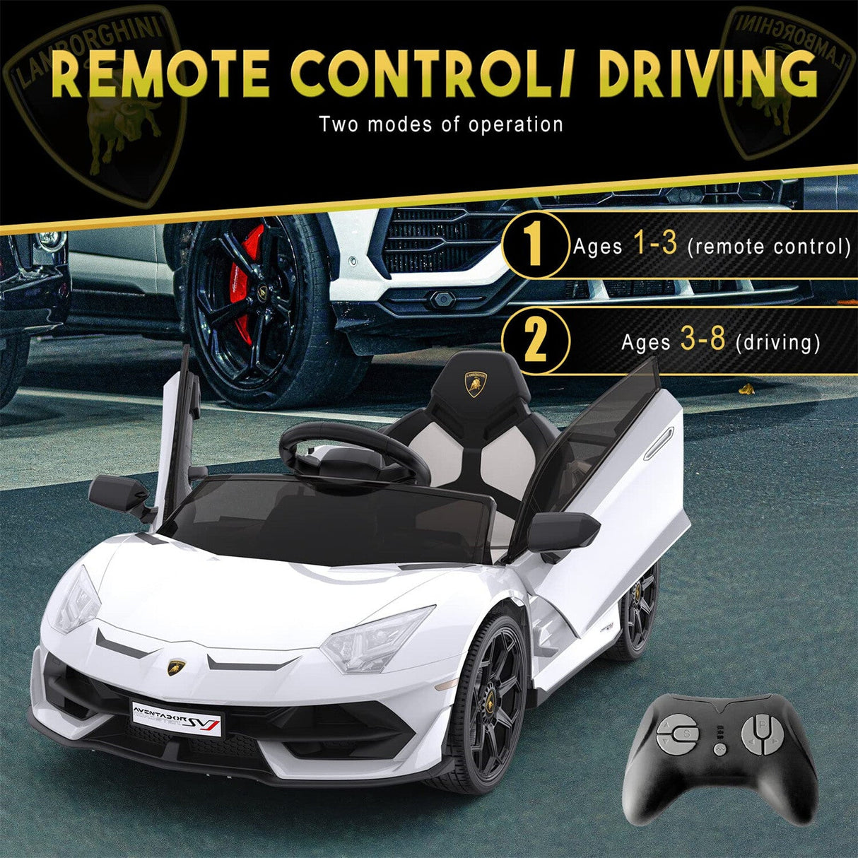 12V Battery-Powered Ride-On Toy for Kids with LED Headlights and Hydraulic Doors
