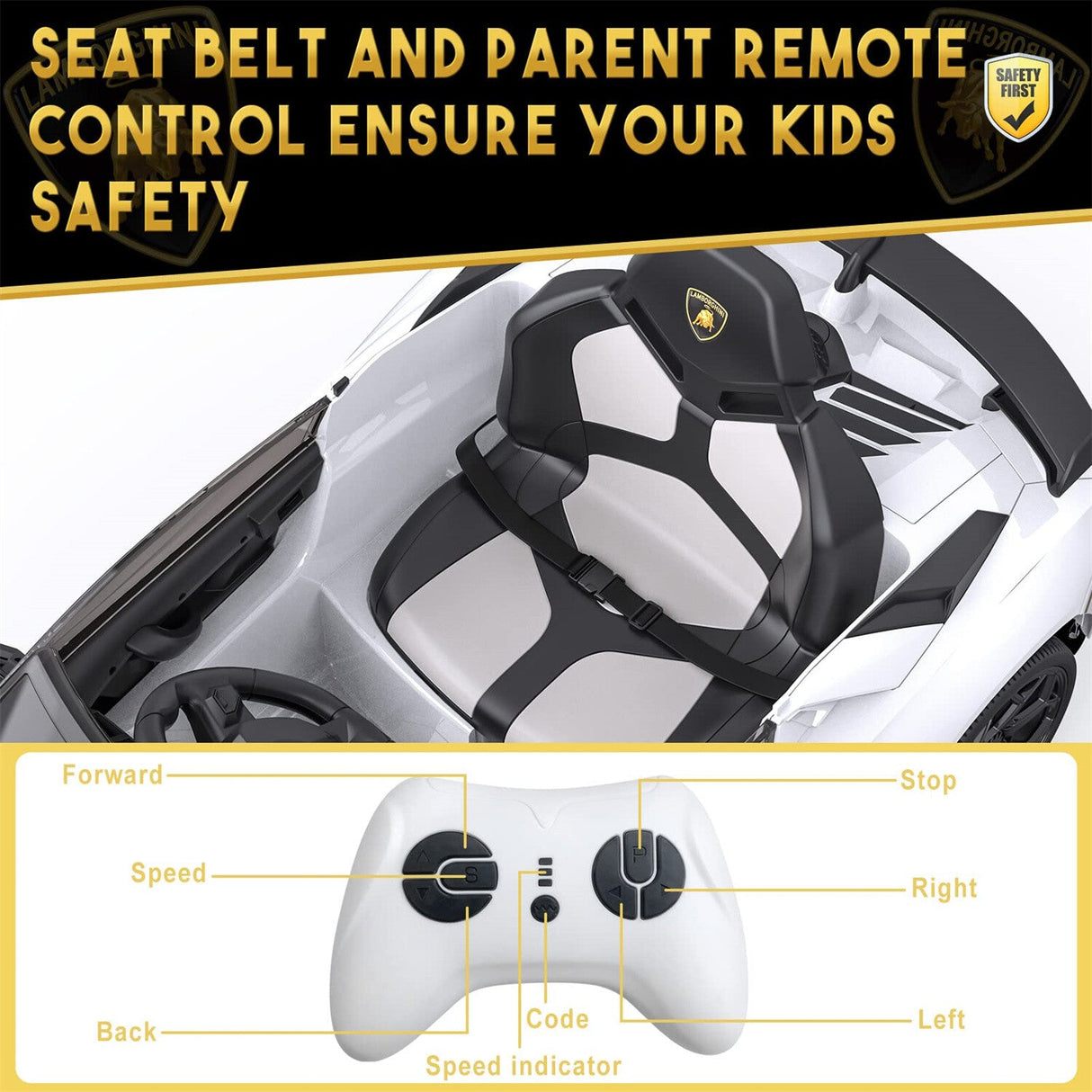 12V Battery-Powered Ride-On Toy for Kids with LED Headlights and Hydraulic Doors