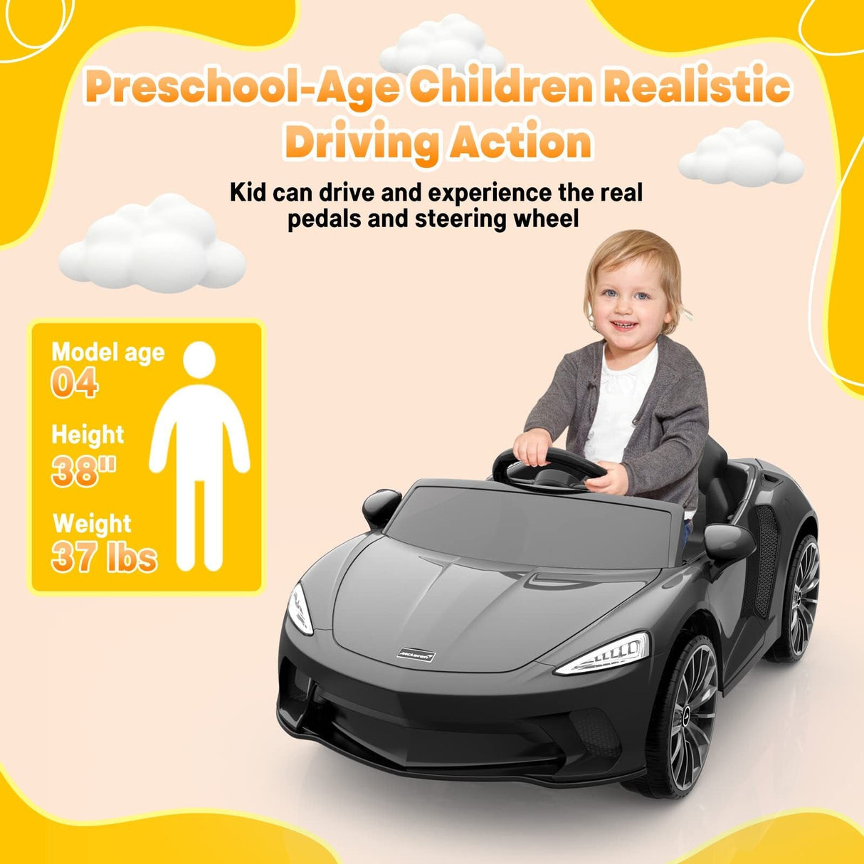 12V Licensed McLaren Battery-Powered Kids Ride-On Sports Car with 2 Speeds