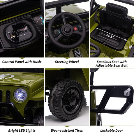 12V Electric Ride-On Truck with Remote Control, LED Lights, and Music