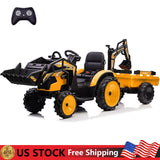 24V Electric Ride-On Tractor with Excavator, Trailer, and Digger Attachments