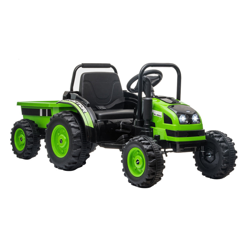12V Battery-Powered Ride-On Tractor Car with Power Wheels and Parental Remote Control for Kids