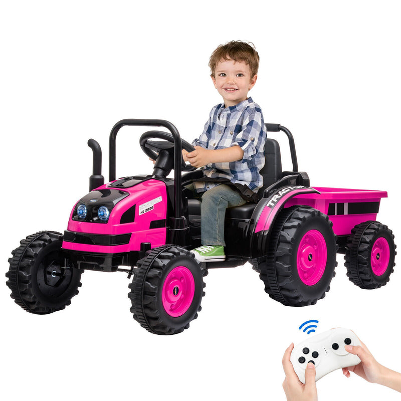 12V Battery-Powered Ride-On Tractor Car with Power Wheels and Parental Remote Control for Kids
