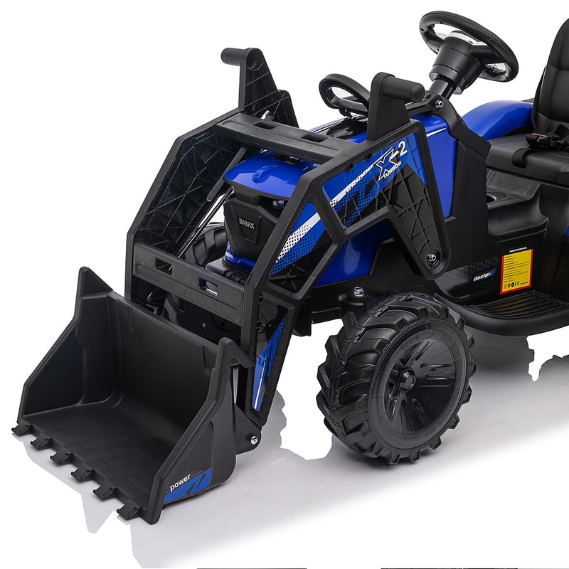 24V Electric Ride-On Tractor for Kids with Trailer, Excavator and Bulldozer Attachments