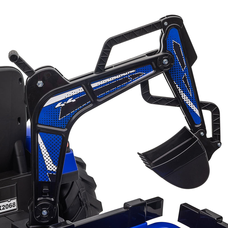 24V Electric Ride-On Tractor for Kids with Trailer, Excavator and Bulldozer Attachments