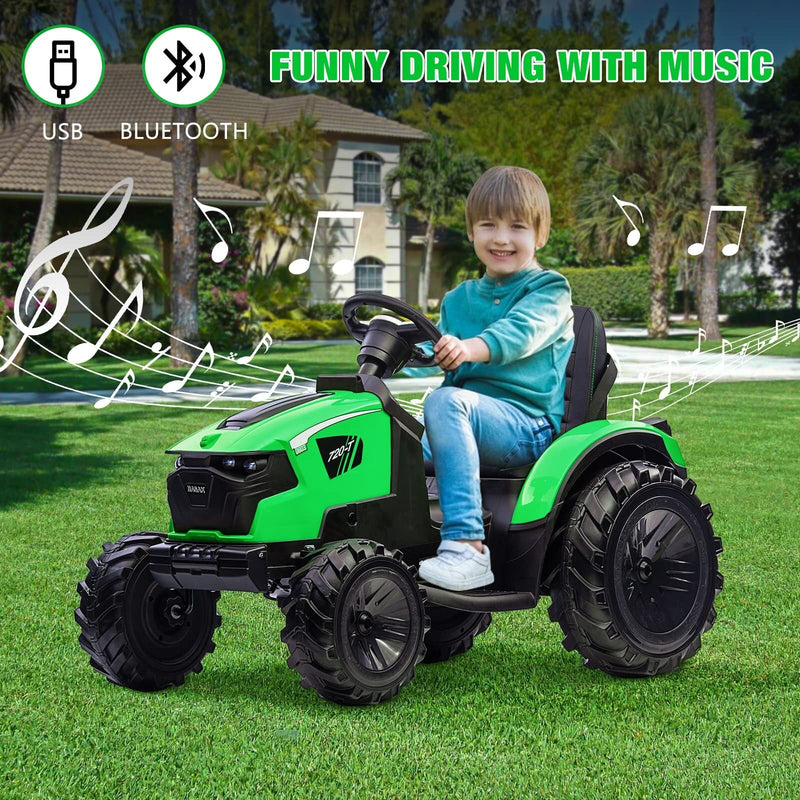 24V Electric Ride-On Tractor for Kids with Trailer, Excavator, and Bulldozer Attachments