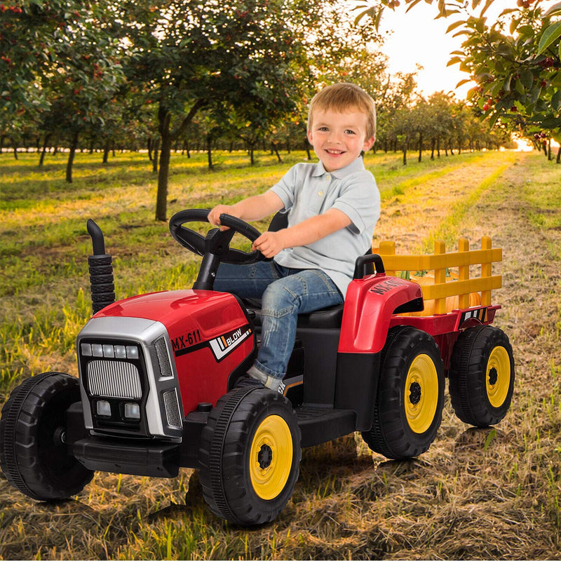 Ride-On Tractor Trailer for Kids with Remote Control and MP3 Player - 12V 35W Toy Gift