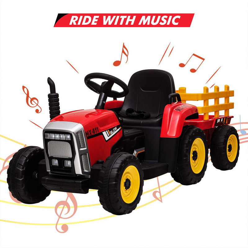 Ride-On Tractor Trailer for Kids with Remote Control and MP3 Player - 12V 35W Toy Gift