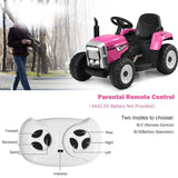 12V Battery-Powered Electric Ride-On Tractor Toy with Trailer and Remote Control