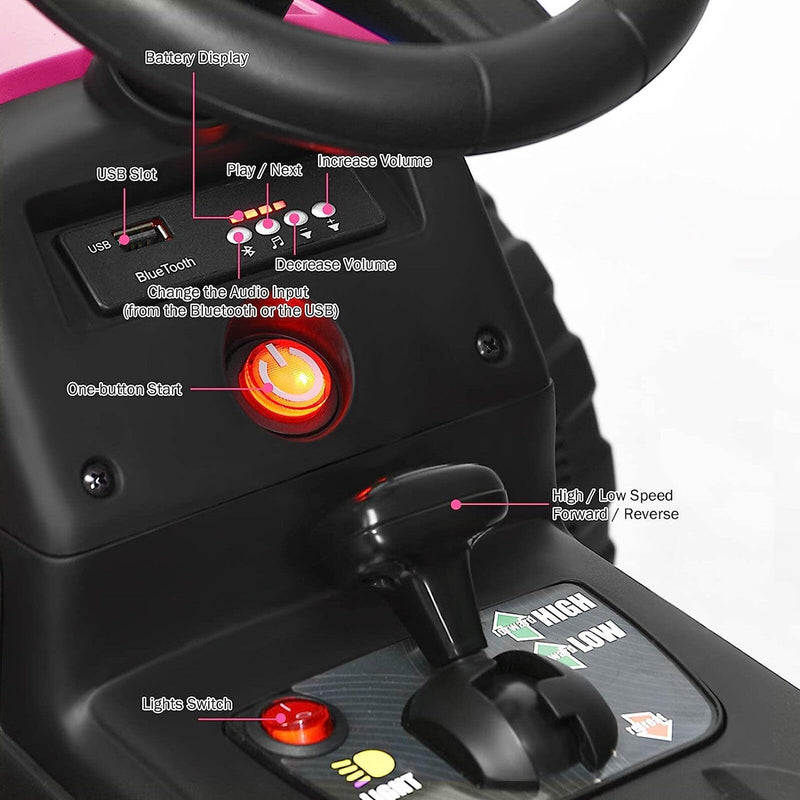 12V Battery-Powered Electric Ride-On Tractor Toy with Trailer and Remote Control