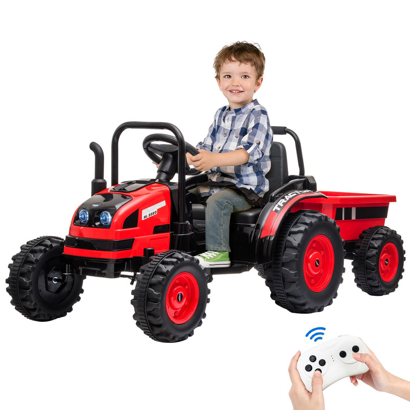 12V Battery-Powered Ride-On Tractor with Trailer and Remote Control Electric Car