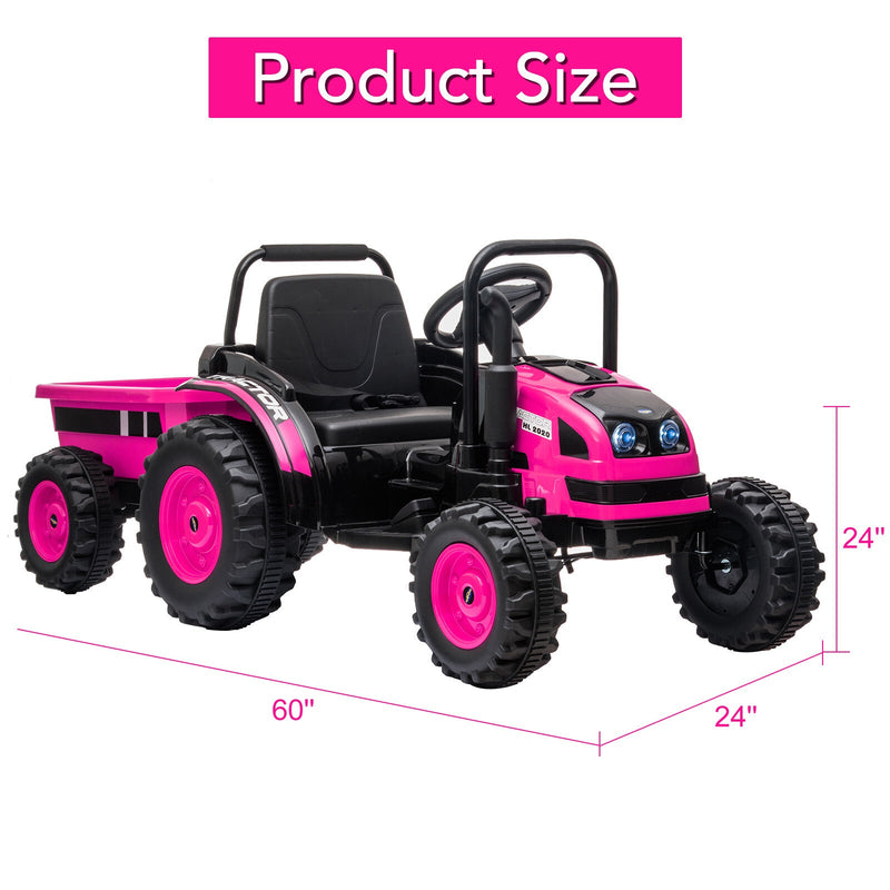 12V Battery-Powered Ride-On Tractor with Trailer and Remote Control Electric Car