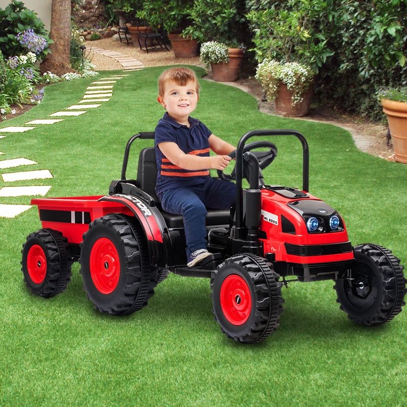 12V Battery-Powered Ride-On Tractor with Trailer and Remote Control Electric Car
