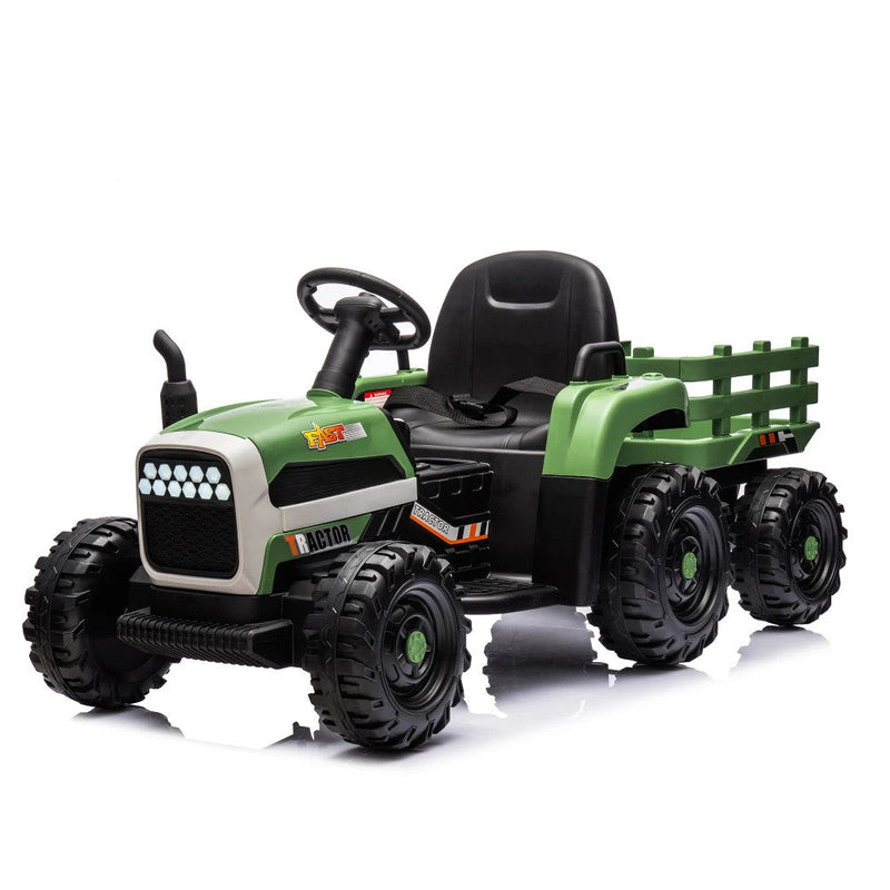24V Battery-Powered Ride-On Electric Tractor Toy with Trailer and Dual 200W Motors