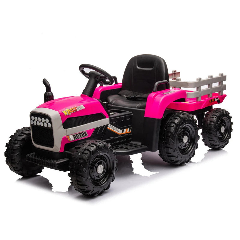24V Battery-Powered Ride-On Electric Tractor Toy with Trailer and Dual 200W Motors