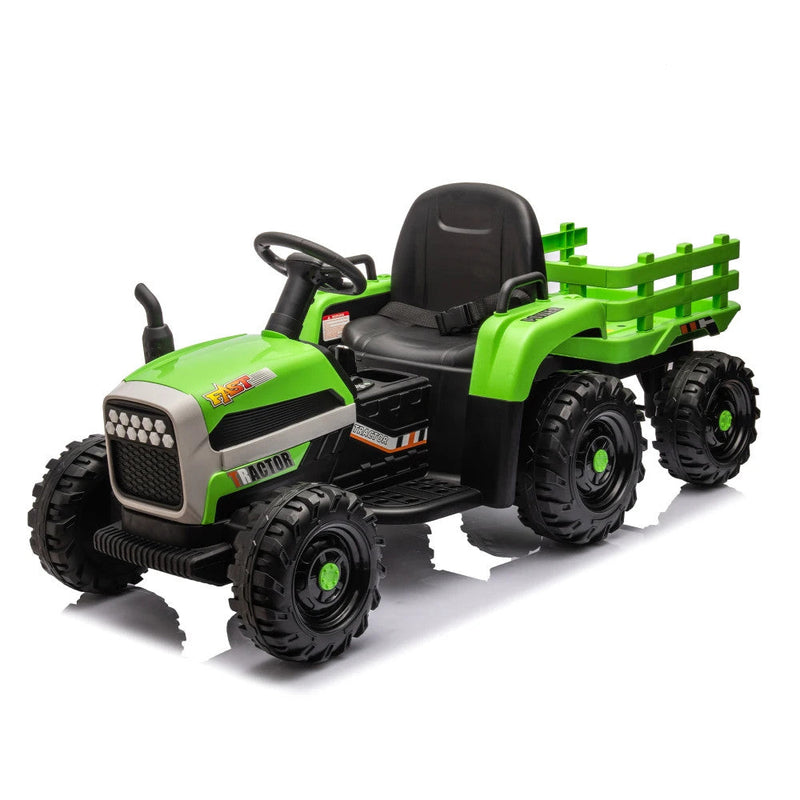 24V Battery-Powered Ride-On Electric Tractor Toy with Trailer and Dual 200W Motors