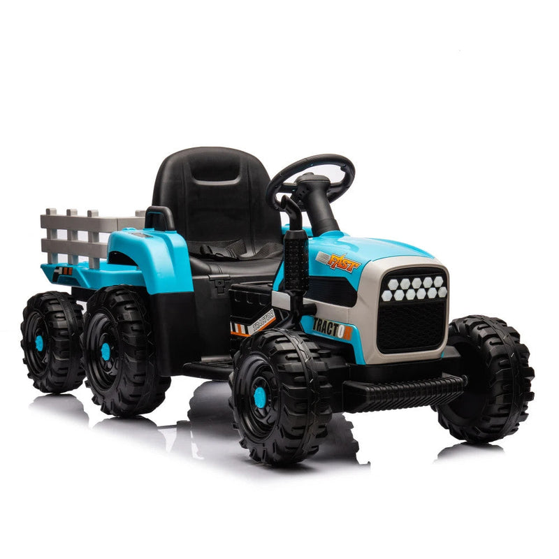 24V Battery-Powered Ride-On Electric Tractor Toy with Trailer and Dual 200W Motors