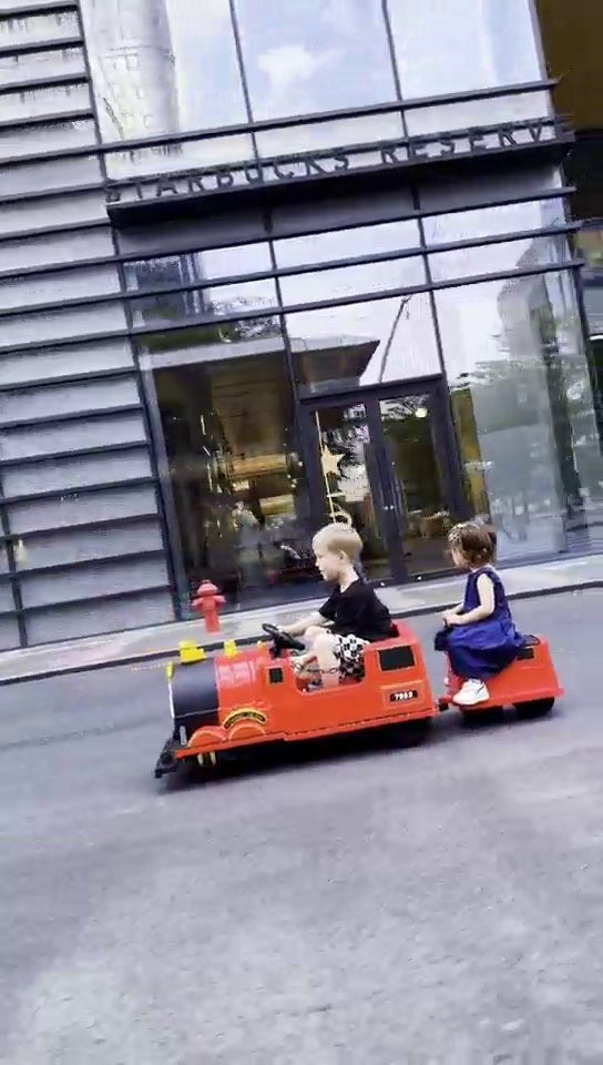 Kids Ride-On Train for Backyard Fun – Battery Powered W/Magic Cars® Remote Control, Real Steam Stack, MP3 & Working Caboose (Ages 1–10)