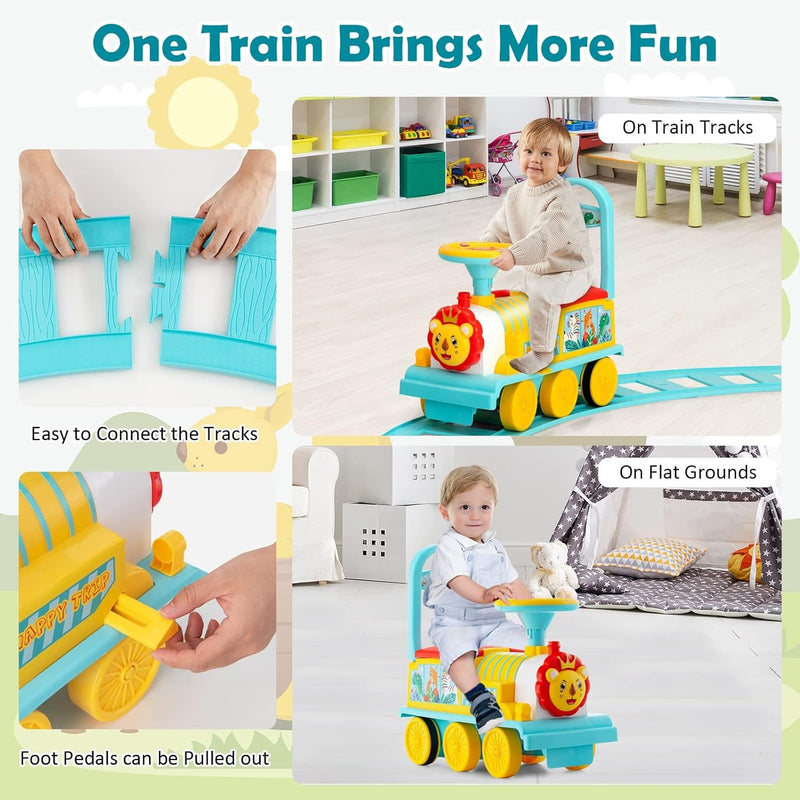 Electric 6V Ride-On Train Toy with 16-Piece Track Set for Kids