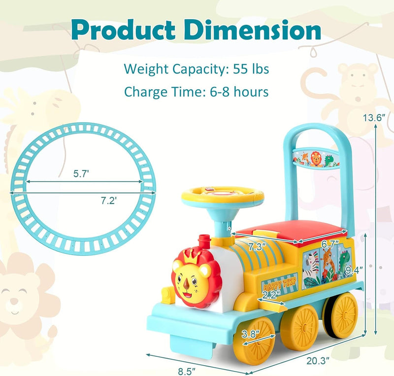 Electric 6V Ride-On Train Toy with 16-Piece Track Set for Kids