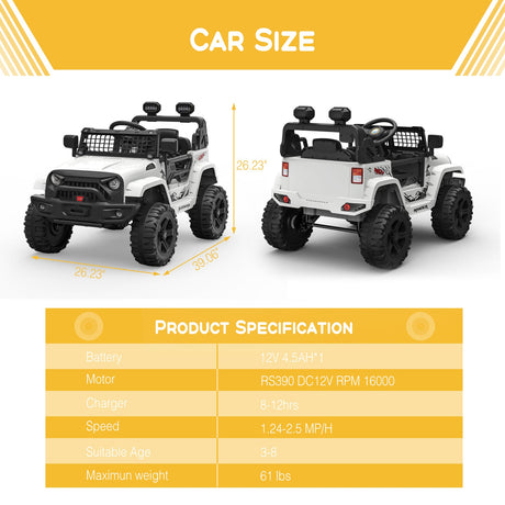 12V Battery-Powered Electric Ride-On Truck with Remote Control and LED Lights