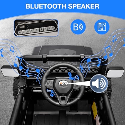 12V Electric Ride-On Truck with Remote Control, 3 Speeds, LED Lights, Black