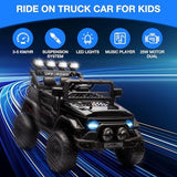 12V Electric Ride-On Truck with Remote Control, 3 Speeds, LED Lights, Black