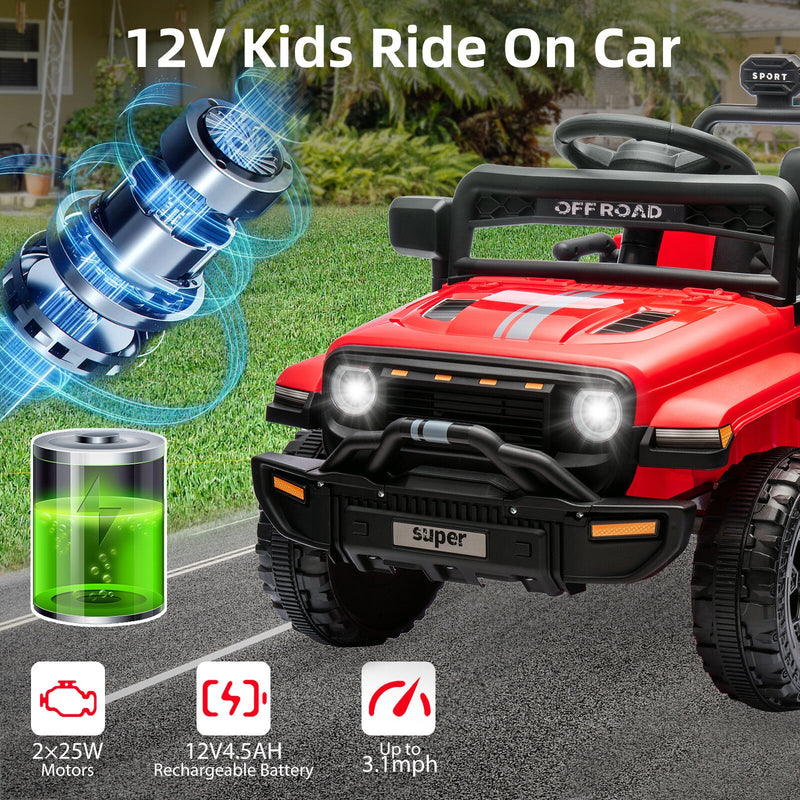 12V Ride-On Truck Car Toy with Parent Remote Control for Kids Ages 3-5