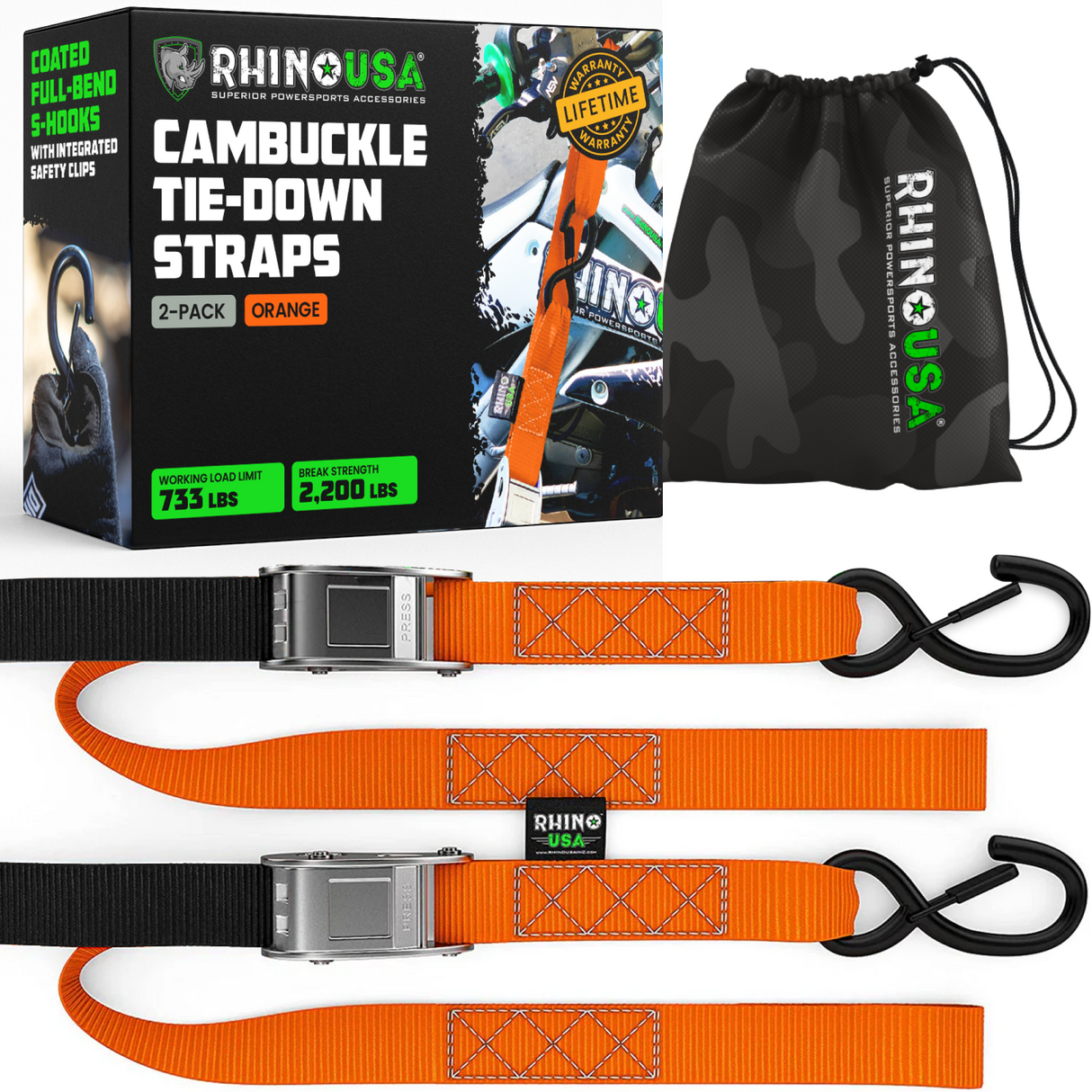 1.5" x 8' Cambuckle Tie-Down Straps (2-Pack)