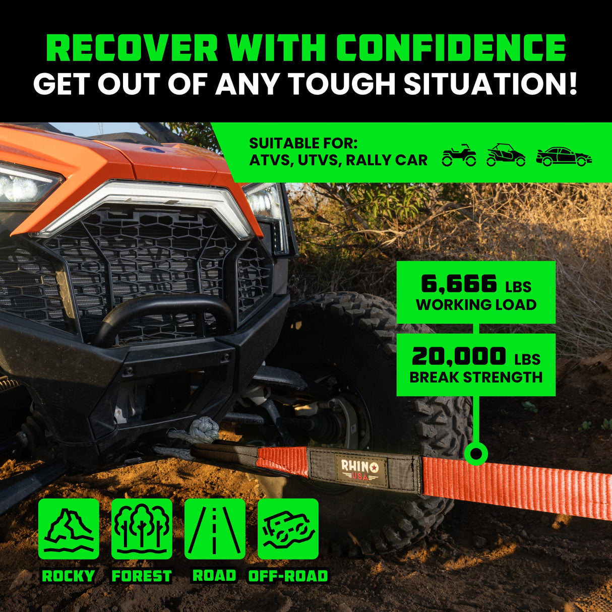 2" x 20' Ultimate Recovery Tow Strap