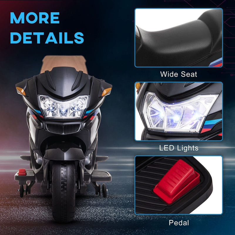 Electric Kids Motorcycle with Sound Effects, Lights, and Engine Design – Black