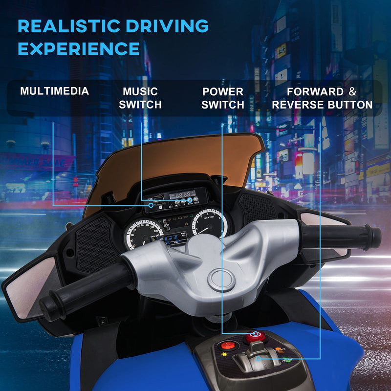 Electric Kids Motorcycle with Sound Effects, Lights, and Music – Blue