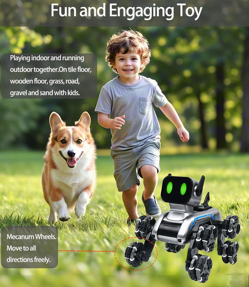 Remote Control Robot Dog Car for Kids with 8 Wheels and Handheld RC Stunt Features