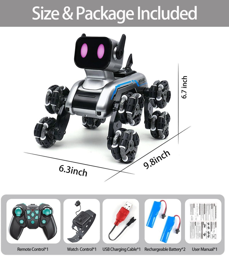 Remote Control Robot Dog Car for Kids with 8 Wheels and Handheld RC Stunt Features