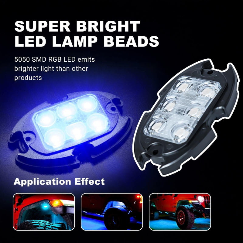Rock Lights for Trucks Jeep UTV ATV Bright Underglow Exterior Wheel Lighting