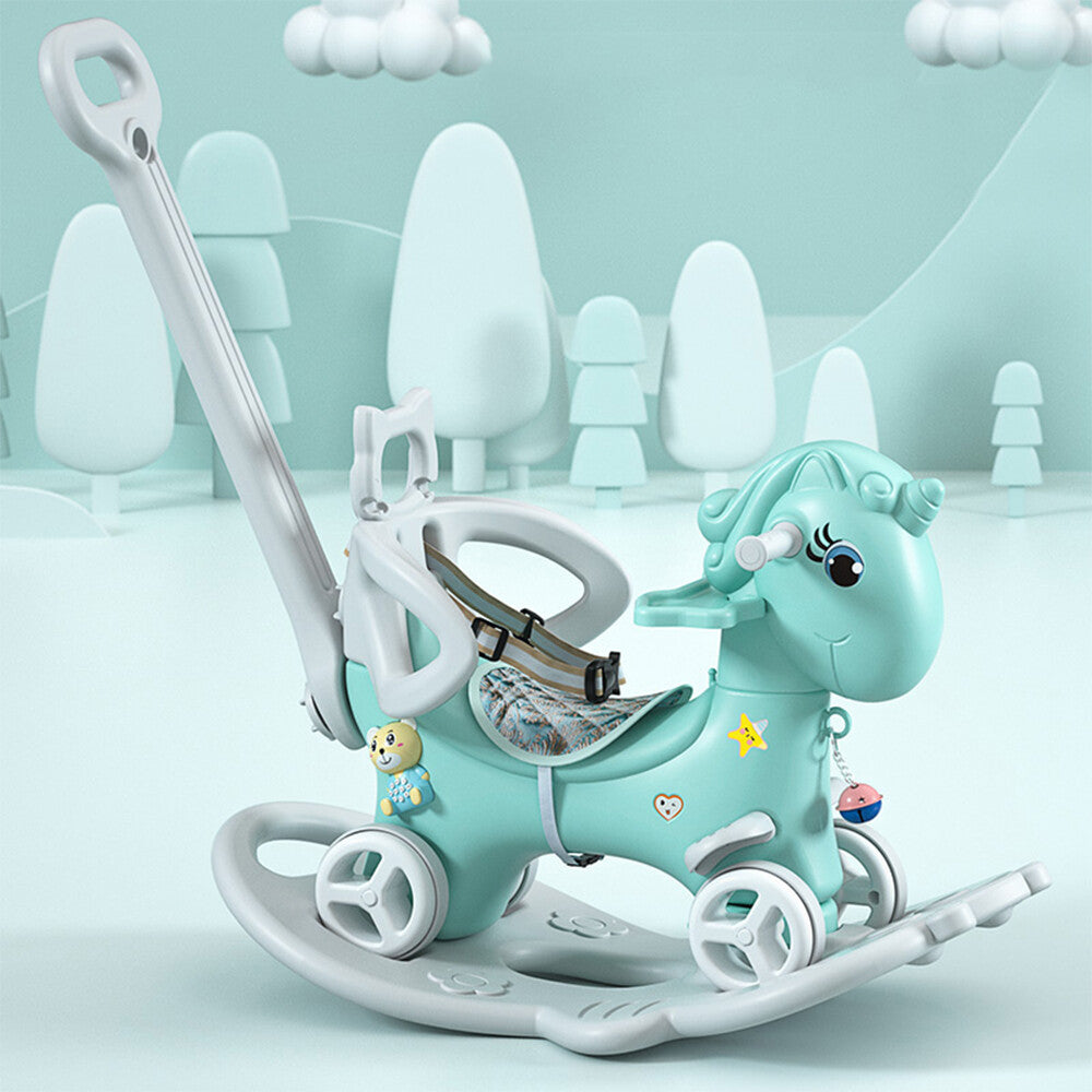 Toddler Rocking Horse with Push Handle, Backrest, and Balance Bike Ride-On Toy