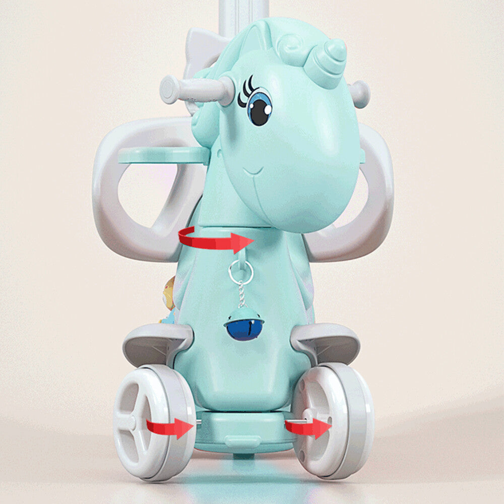 Toddler Rocking Horse with Push Handle, Backrest, and Balance Bike Ride-On Toy