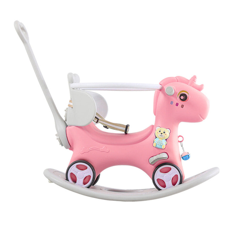 Toddler Rocking Horse Ride-On Toy with Backrest and Push Handle for Balance Development