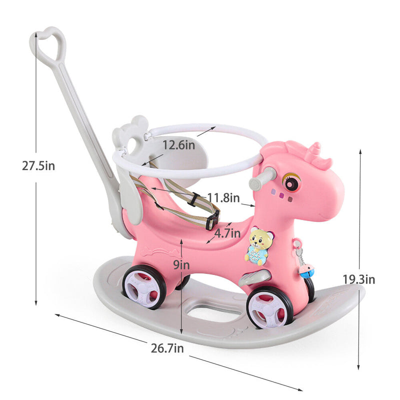 Toddler Rocking Horse Ride-On Toy with Backrest and Push Handle for Balance Development