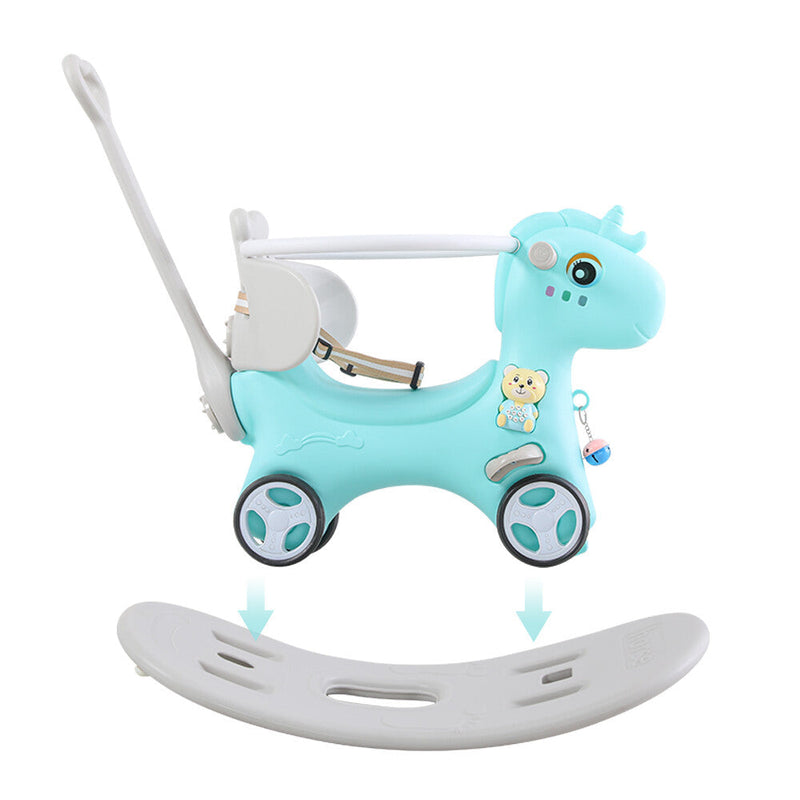 Toddler Ride-On Rocking Horse and Balance Bike with Push Handle and Backrest