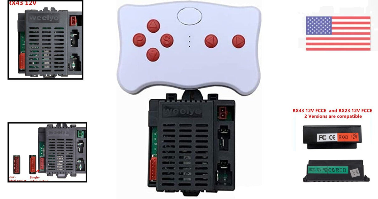 12V Replacement Remote Control with 2.4G Wireless Connectivity for Kids' Cars RX43 RX23