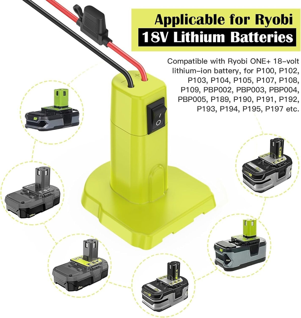 18V Power Wheels Battery Adapter Kit with 30A 12AWG Wire and Switch