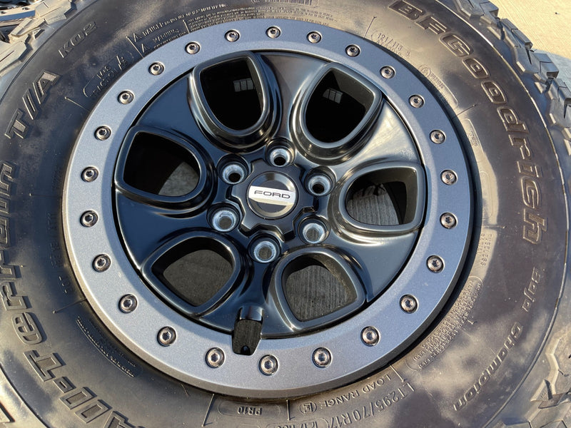 17" Ford F-150 Raptor OEM BEADLOCK rims wheels 10459 95210 BFG KO2 35" tires Texas Truck Tire