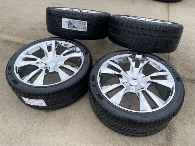 24" Chevy Silverado GMC OEM Replica Yukon Tahoe 5821 5620 wheels rims CHROME Texas Truck Tire