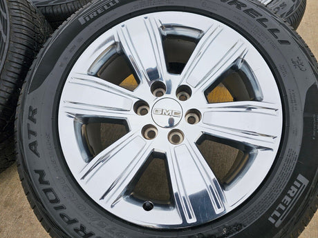 20" GMC Sierra Yukon DENALI OEM wheels rims 5752 chrome tires PIRELLI A/T Texas Truck Tire