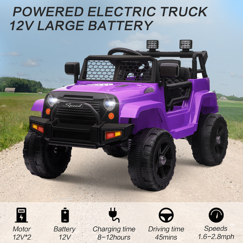 12V Kids Ride-On Truck with Remote Control, Power Wheels, and LED Lights